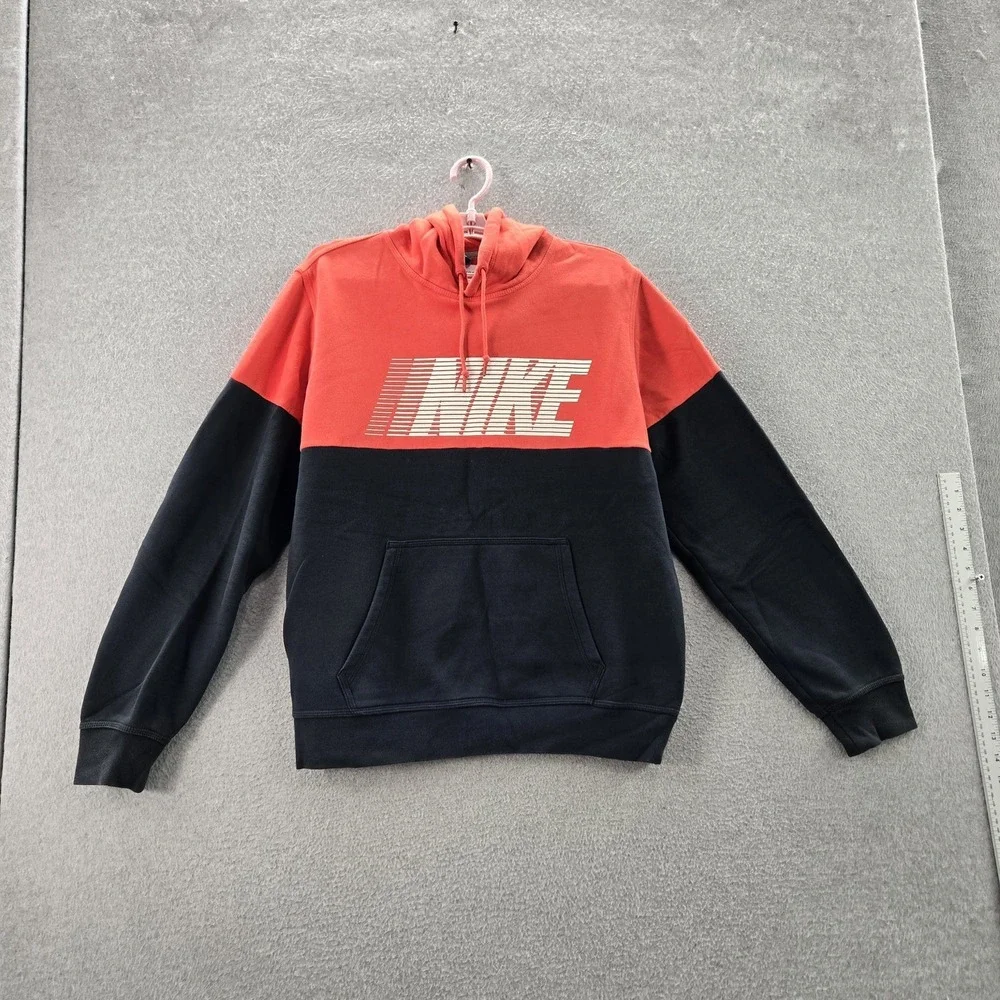 Nike Men Hoodie M Red Colorblock Logo‎ Drawstring Long Sleeve